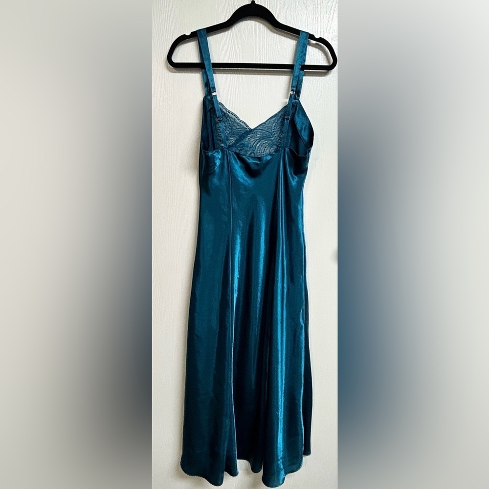 Vintage Victoria’s Secret Gold Label 90’s Y2K Satin Teal Slip Dress Nightgown M - Picture 5 of 7